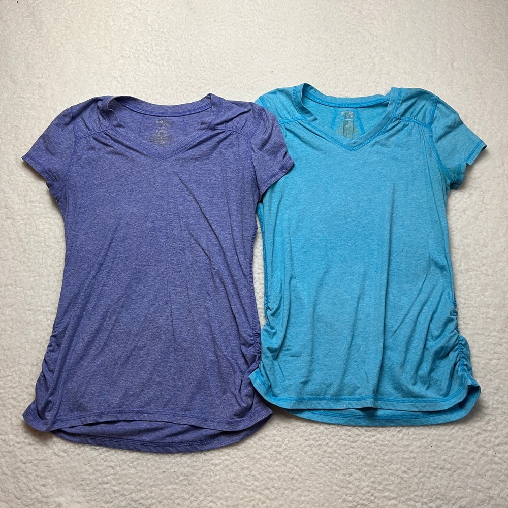 Danskin Now T-Shirt Womens M Blue Purple 2 Pack Semi-Fitted Ruched Active Tops - Picture 2 of 13